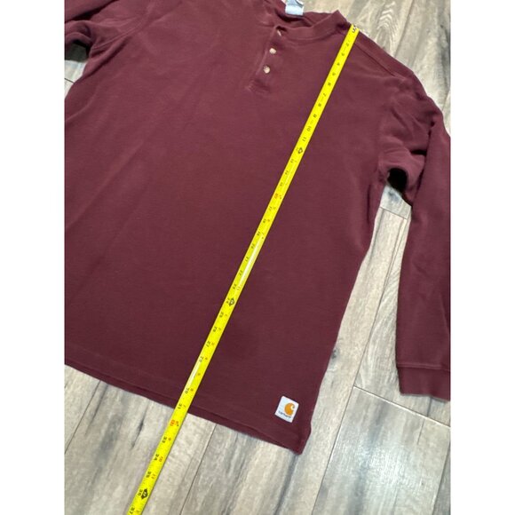Carhartt Mens Burgundy Henley Long Sleeve Shirt L Workwear Stains - Picture 6 of 6